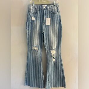 Cello Blue Striped High Rise Women Jeans